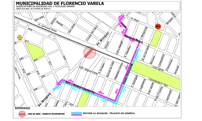 F. Varela: Desvío al tránsito por la construcción del Paso Bajo Nivel de Av. Bosques